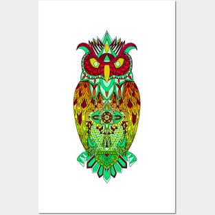 kawaii owl in mexican tribal totonac magical patterns art ecopop Posters and Art